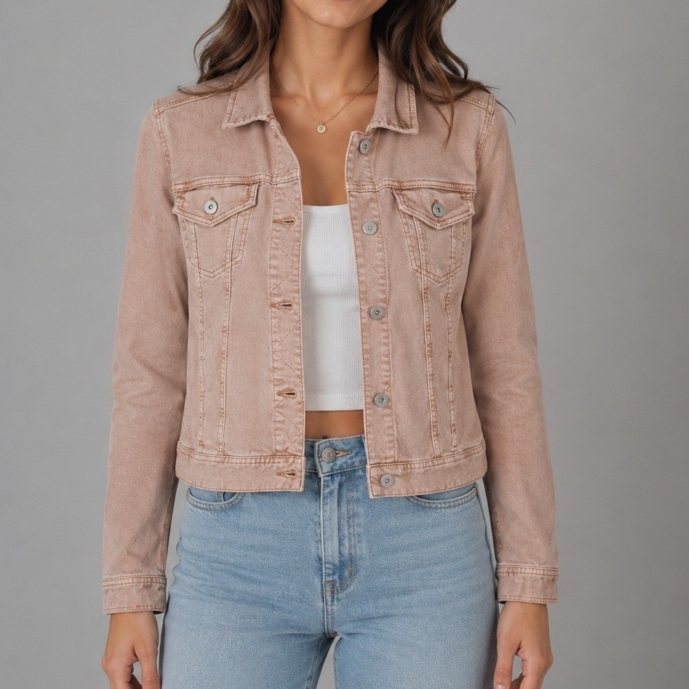 J. Jill Dusty Rose Button Front Denim Stretch Denim Jacket Size Large